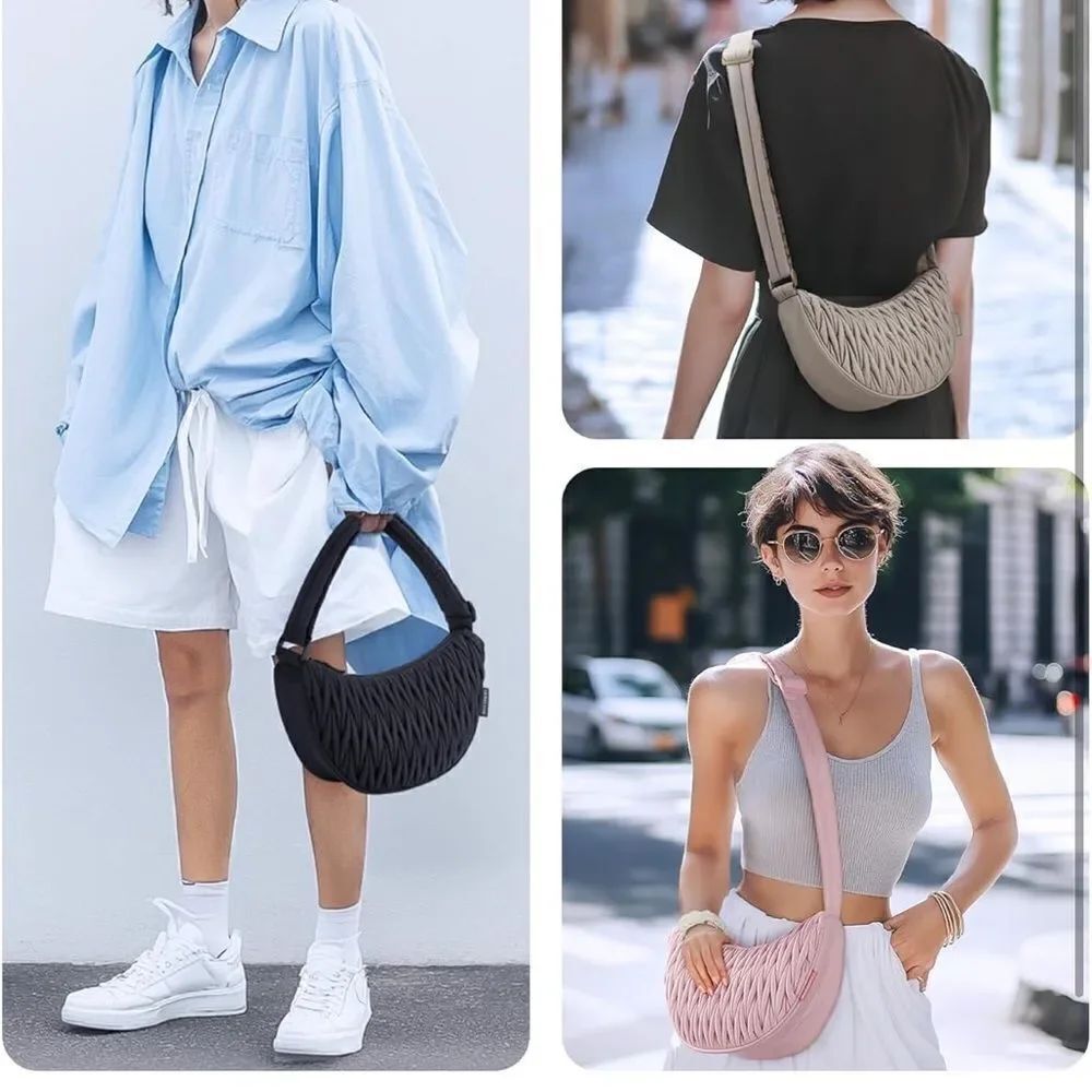 Quilted Croissant Crossbody Purse Bag